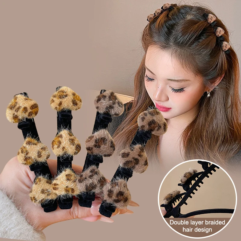 2/4Pcs Leopard Heart Decor Elegant Hair Pin Lint Double Layer Hairpin ผมคลิปอุปกรณ์เสริมผมผู้หญิง Hairpin