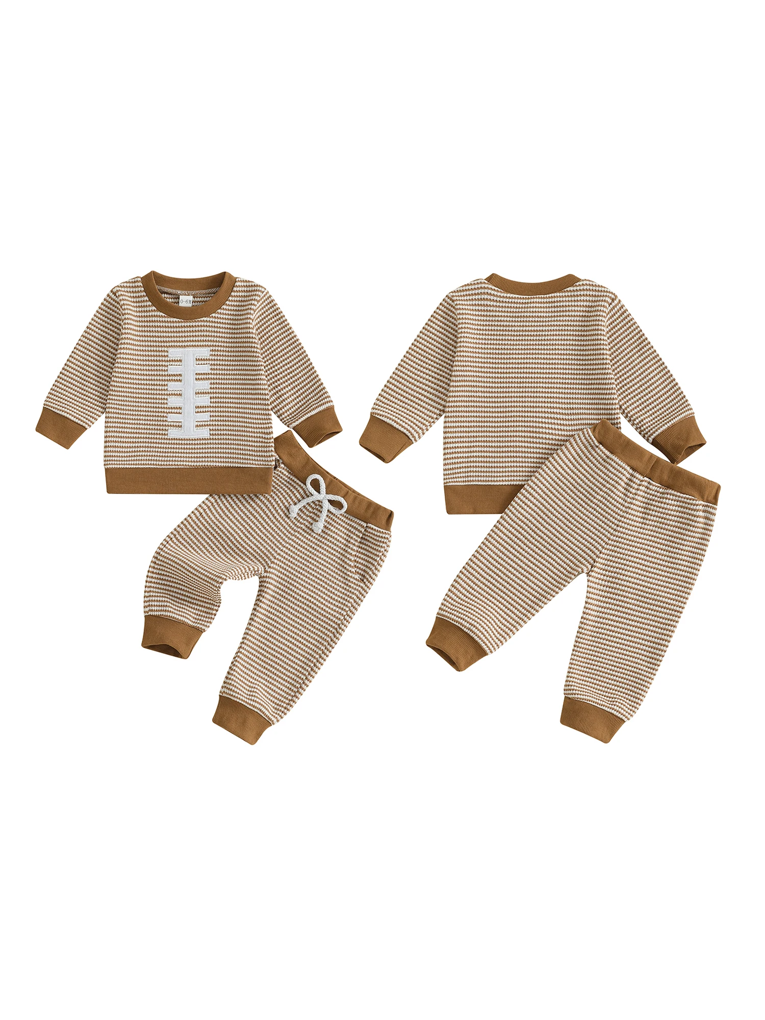 

Baby Boy Autumn Outfit Striped Soccer Print Sweater with Round Neck and Elastic Waist Joggers