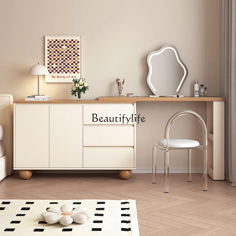 

Cream log wind dresser chest cabinet integrated solid wood modern simple dressing table