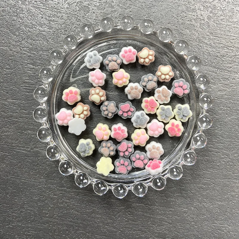 Winter Flocked Cat Paw Cartoon Nail Art Accessories Colorful 3D Bear Paw Resin Nail Charms DIY 10pcs Manicure Decorations Parts