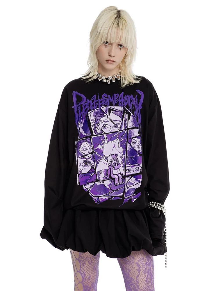 Men T-Shirt Phantasmagoria Black Cotton Graphic Autumn Oversized Aesthetic Long Sleeve Tops Tees Y2k Streetwear Unisex Clothing