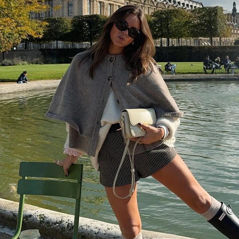 Women Cropped Cardigan Solid Color Autumn Winter Female Knitted Short Sweaters Chic Single-breasted Knitwear Lady Elegant Cloak