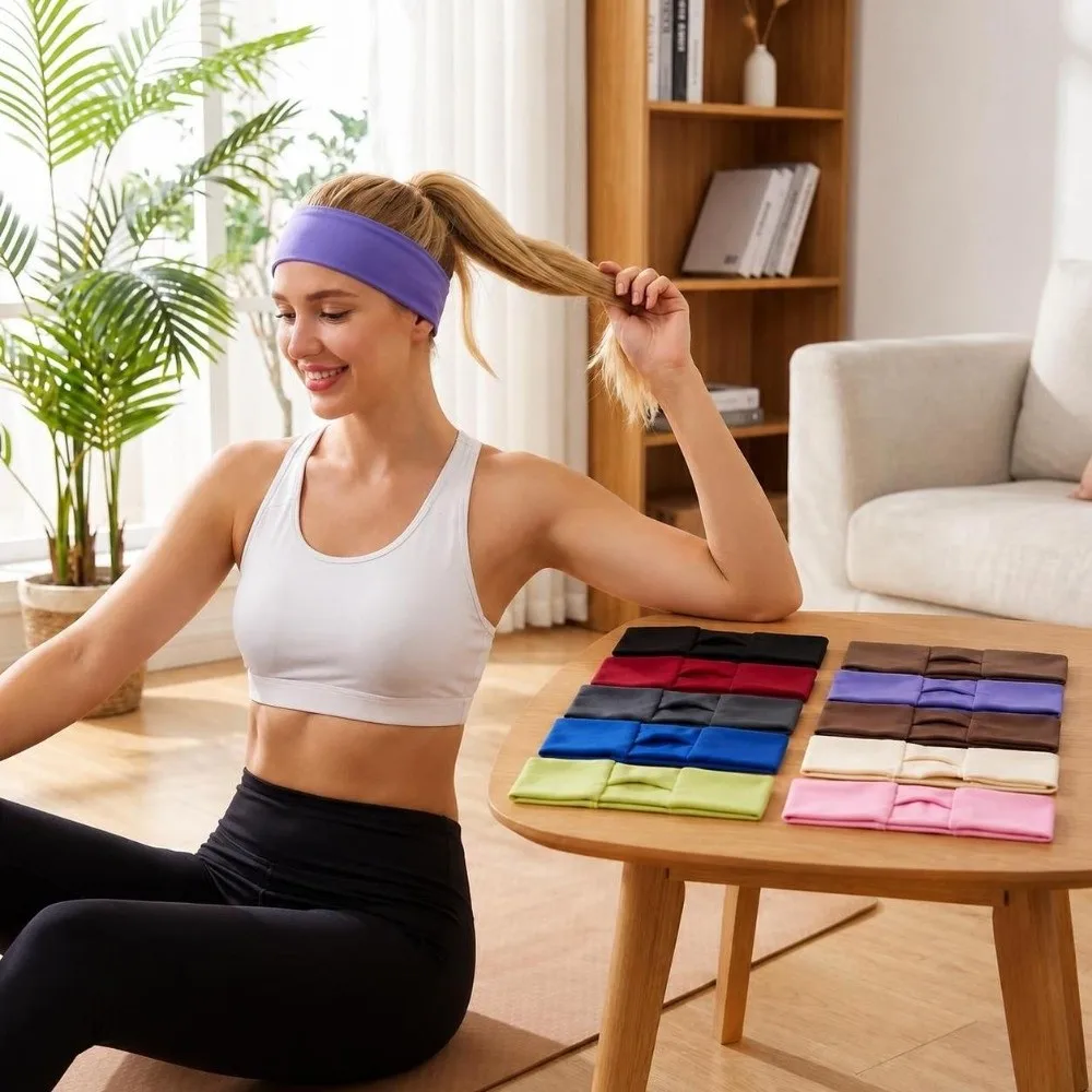 Solid Color Sports Headbands Hair Fixing Hole Non-Slip Grip Fitness Hair Bands Moisture Wicking Elastic Stretch Makeup Headbands