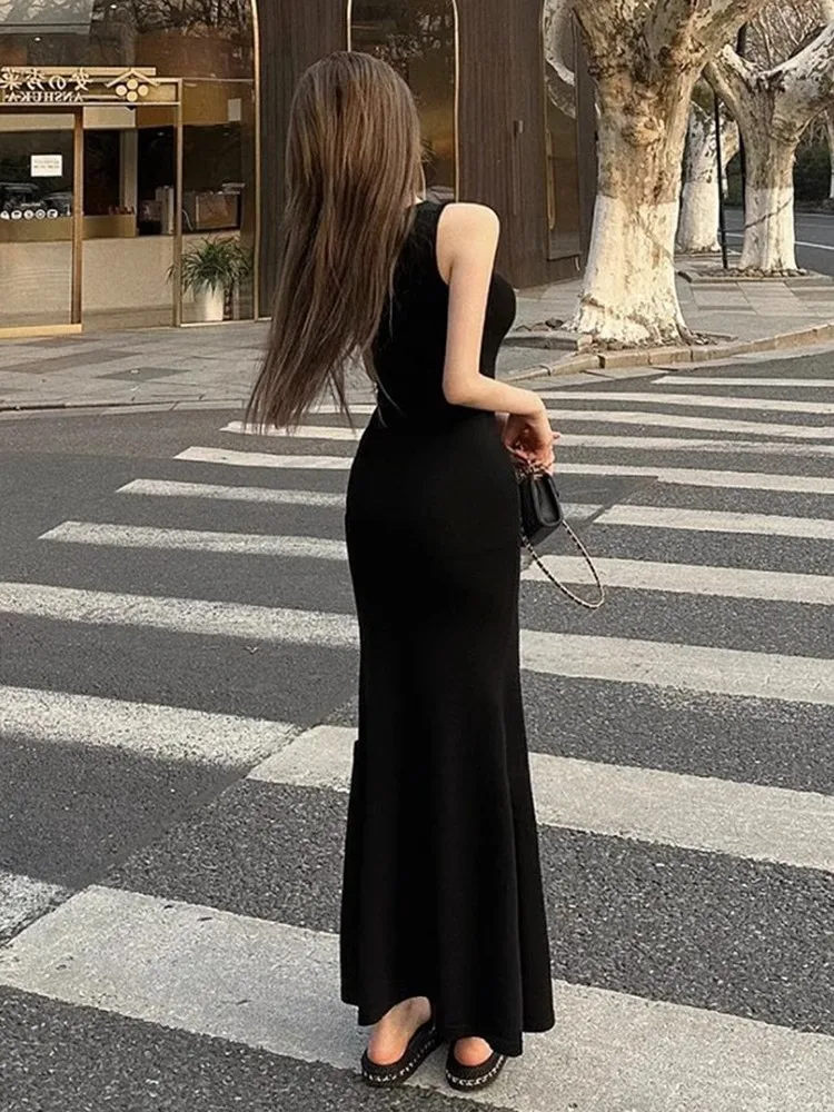 Summer Slim Fit Halter Dress Women's Stylish Bodycon Long Skirt Inner Wear  Dress High Waist A-Line Silhouette without Sl...