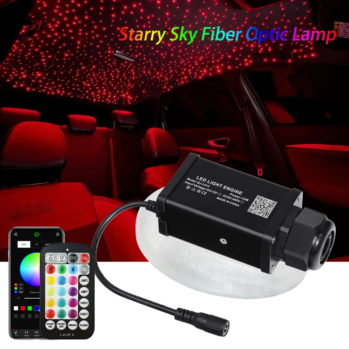DC12V Fiber Optic Star Ceiling Lights Kit Smart APP Control LED Engine Car Starry Sky Fiber Optic Light With 2.4G Remote Control