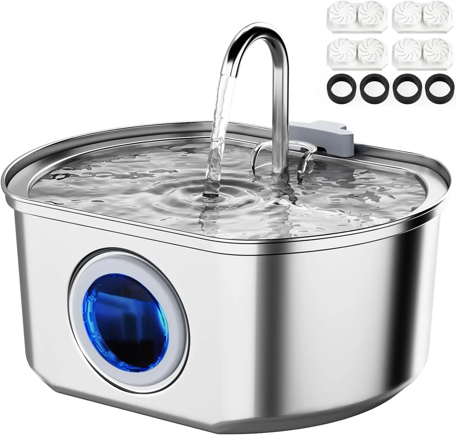 

Stainless Steel Cat Water Fountain 108oz - Automatic Pet Drinking Bowl with Water Level Window