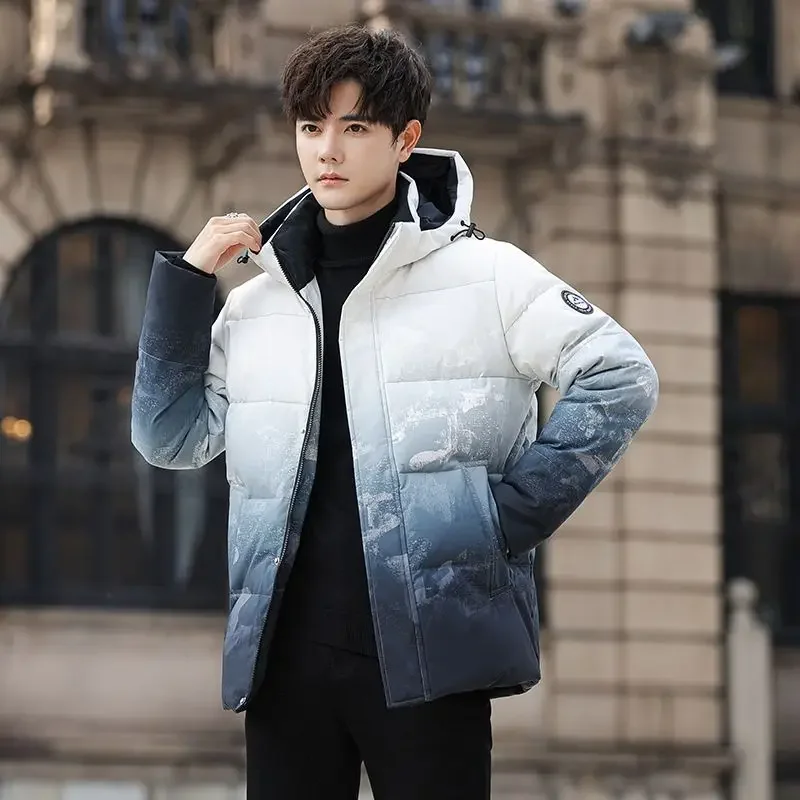 Masculino leve fino-ajuste curto na moda casaco grosso quente tamanho grande casual versátil outerwear inverno masculino com capuz para baixo jaqueta