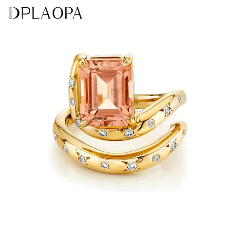 DPLAOPA Women 925 Sterling Silver Irregular Adjustable Ring Geometric Champagne CZ Zircon Luxury Fine Gift Crystal Jewelry