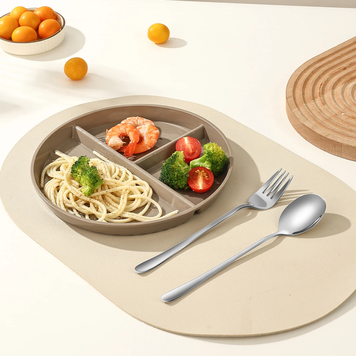 WORTHBUY Reusable Salad Plate Stackable Fruit Dishes Three-grid Fat Reducing Meal Plates Plastic Round Food Tray Microwave Oven