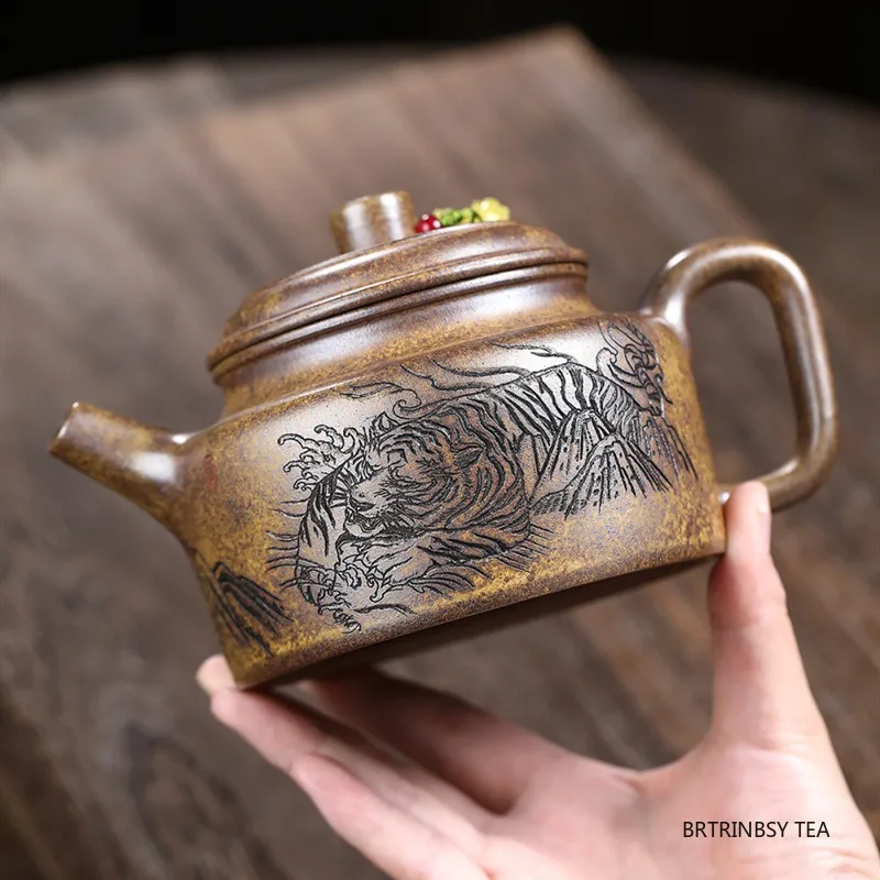 490ml Tradition Yixing Purple Clay Teapots Handmade Dragon Tiger Tea Pot Large Capacity Kettle Chinese Raw Ore Zisha Tea Set
