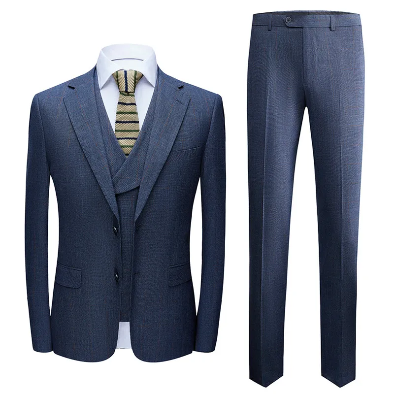 High-quality 2024 Plaid Men\'s (suit + Vest + Trousers) Wedding Suit Business Wedding Casual Fashion Slim-fit Three-piece Set