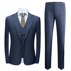 High-quality 2024 Plaid Men's (suit + Vest + Trousers) Wedding Suit Business Wedding Casual Fashion Slim-fit Three-piece Set