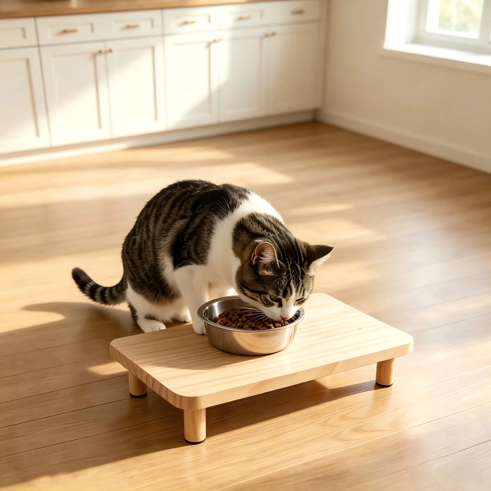 Hölzerner erhöhter Futternapfständer für Haustiere, erhöhte Futternapfplattform, rutschfest, abnehmbarer Tischständer, entlastet die Wirbelsäule und Gelenke der Haustiere, für Katzen. – Detail 2