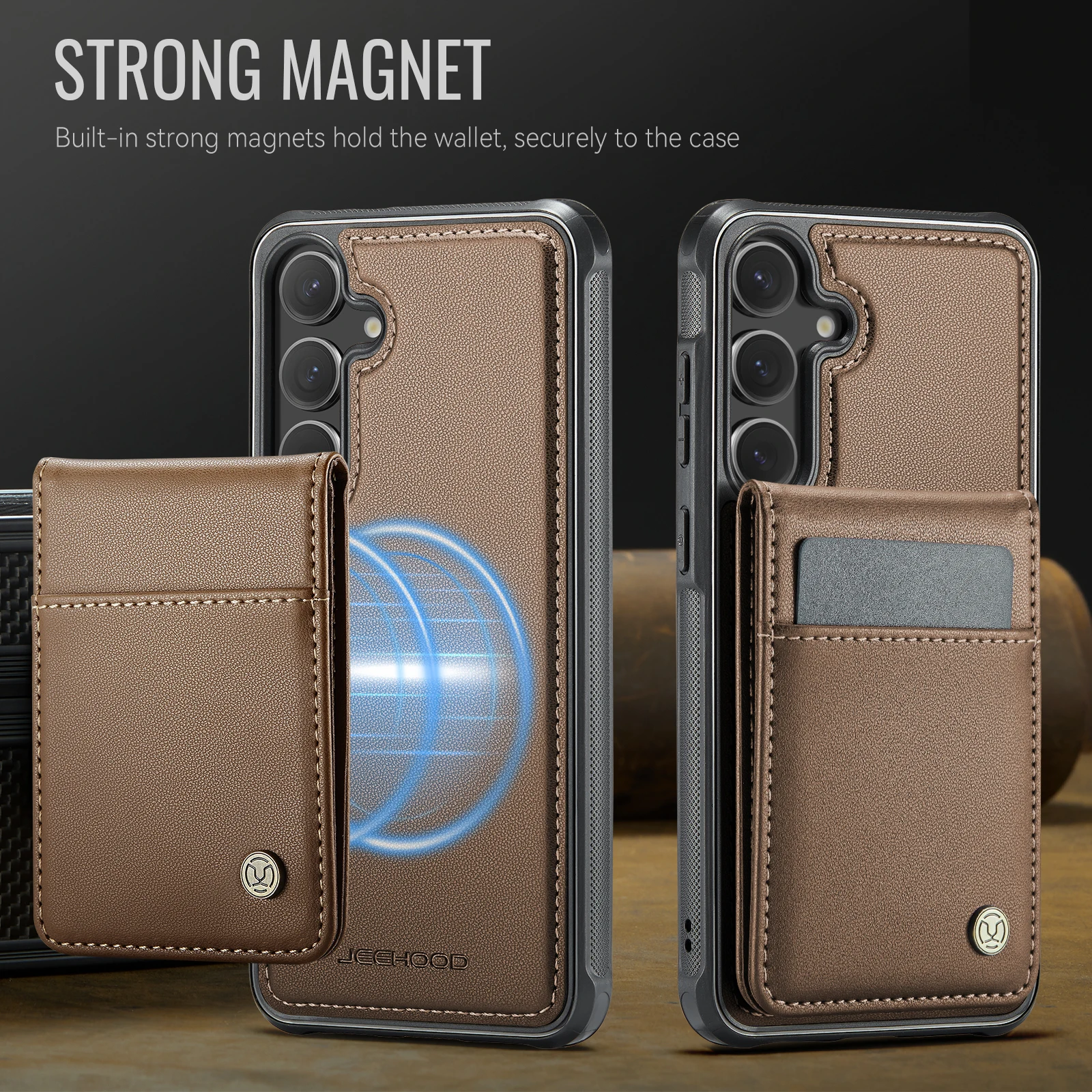 JEEHOOD-J06 2-in-1 Removable Magnetic PU Leather Case for iPhone 17 16 15 14 13 12 11 Pro Max Wallet Card Holder Cover Protector