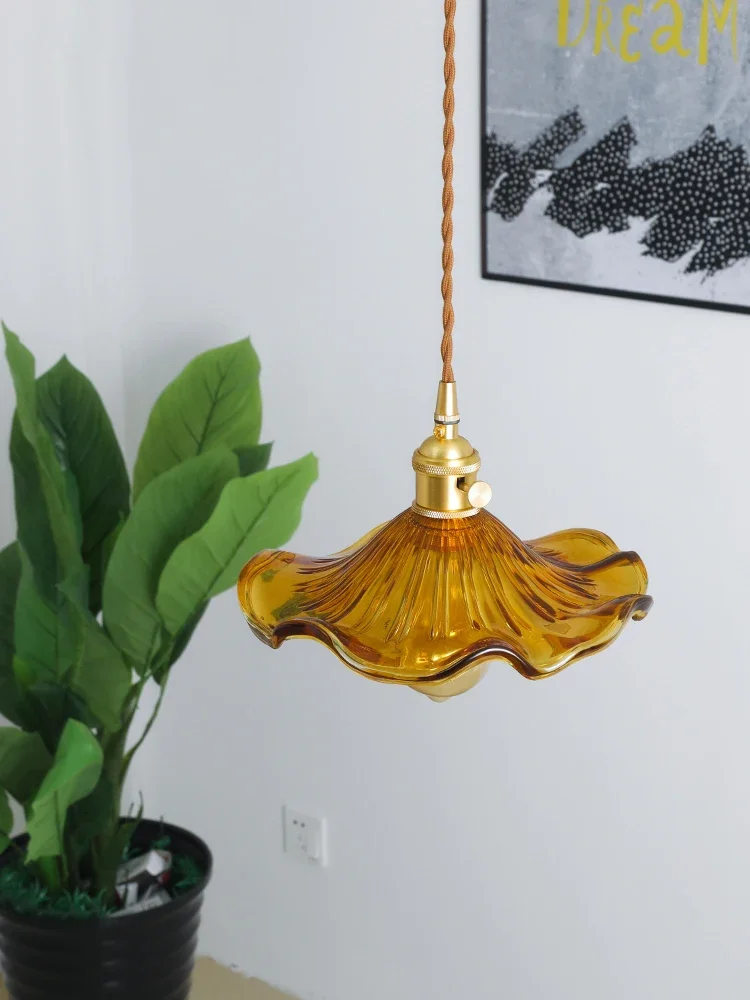 Nordic leaf Glass Pendant Light  Bedroom Living Room Bar Colorful Glass Copper Kitchen Balcony Hanging Lamp Lights Fixture Decor