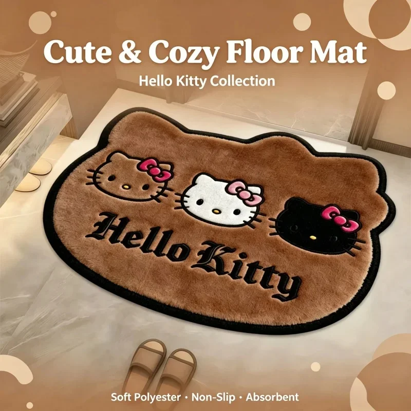 Halloween Hello Kitty Three‑Color Cat Head Irregular Floor Mat Short Plush Non‑Slip Absorbent Entry Doormat