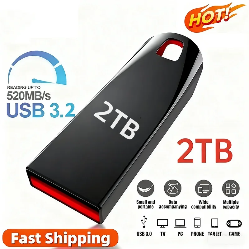2TB High Speed 3.2 USB Flash Drive 1TB Pen Drive 512GB Waterproof Memoria Usb Stick Pendrive Flash Disk For iPhone SmartPhone