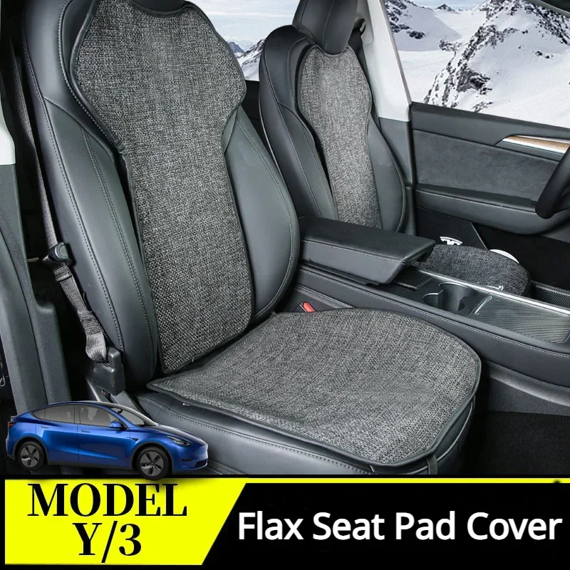 Vlas Seat Pad Cover voor Tesla Model 3Y Ademend Comfortabel Antislip Voor Achter Rugleuning Kussen Anti-vuile Auto Accessoires