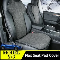 Flax Seat Pad Cover for Tesla Model 3 Y Breathable Comfortable Non-slip Front Rear Seatback Cushion Anti-dirty Car Accessories