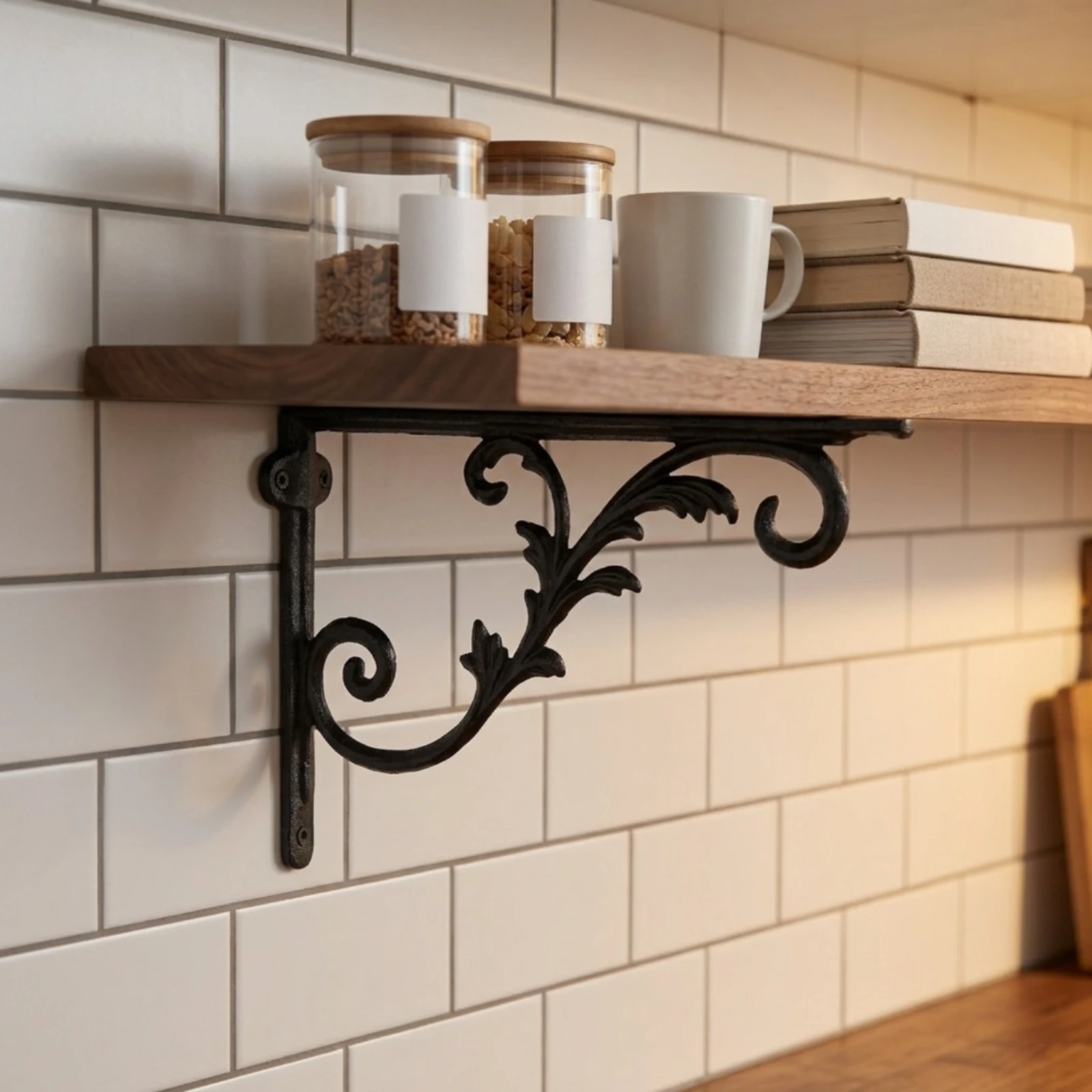 Decorative Shelf Brackets Vintage Cast Iron Bracket Corbel Heavy Duty Hardware Vine Design for DIYers, Living Room, Entryway