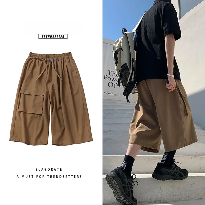 

Мужские летние тонкие повседневные брюки прямого кроя длиной 7/8, в японском ретро-стиле, с множеством карманов, рабочая одежда, свободный крой, охлаждающий эффект