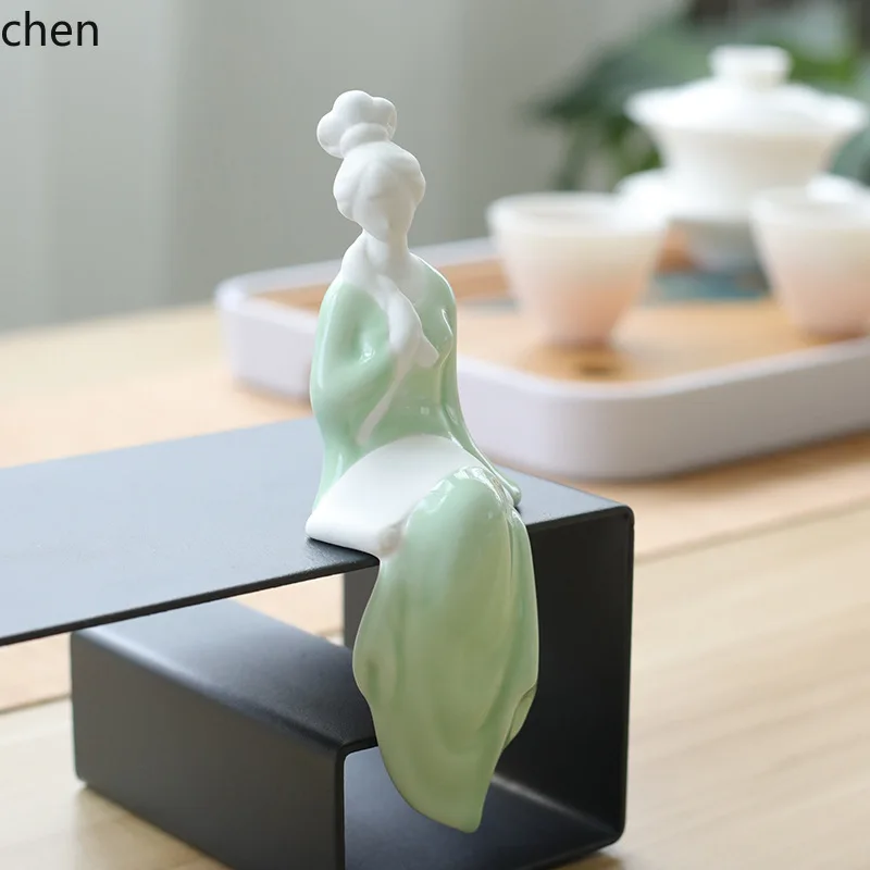 

HXL Ceramic Craft Ornament: Beautiful Lady Figurine for Music, Chess, Calligraphy, and Painting, Leisure Maid Figurine