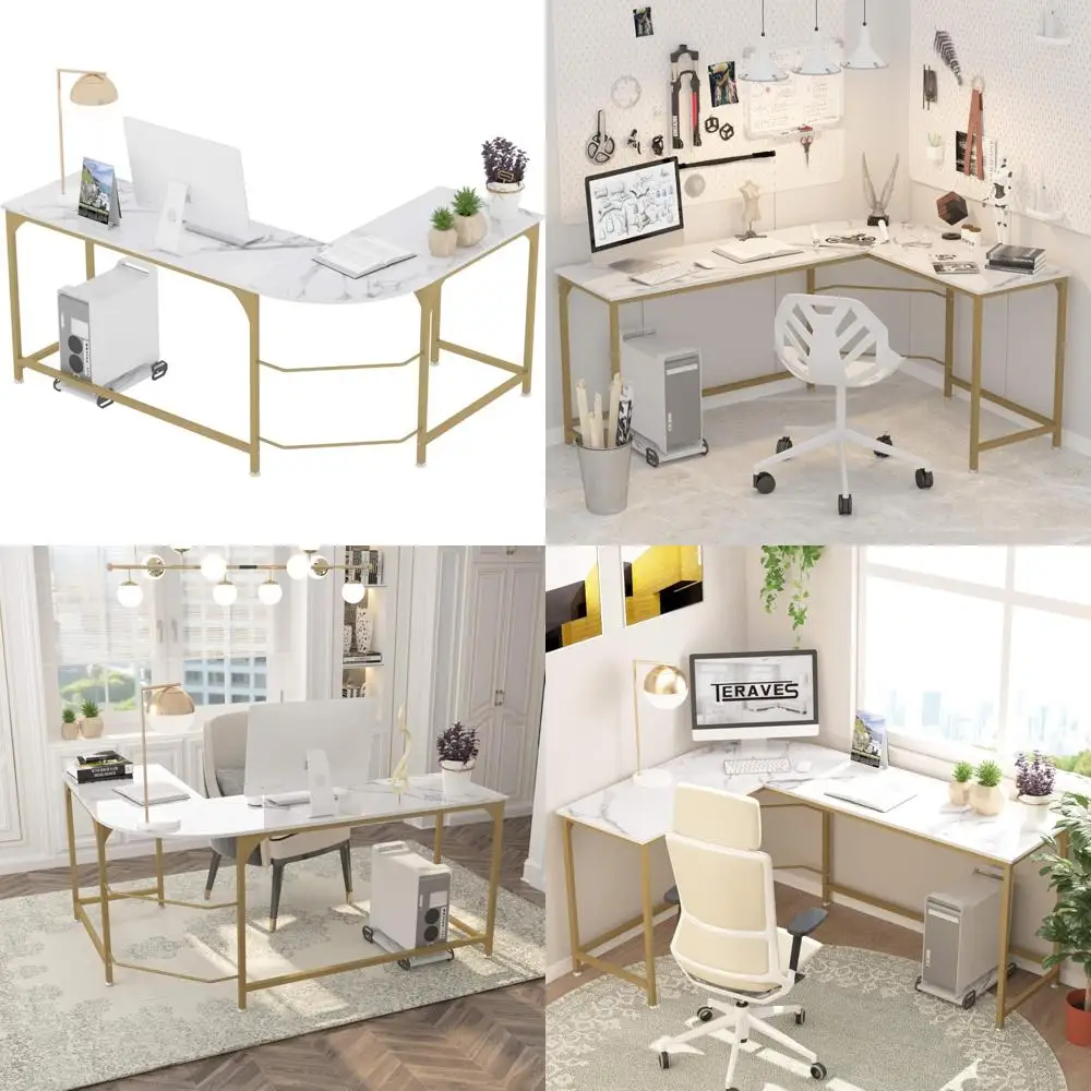 

Двусторонний угловой стол, белый 66,1 — современная L-образная игровая и офисная рабочая станция, письменный стол для домашнего обучения