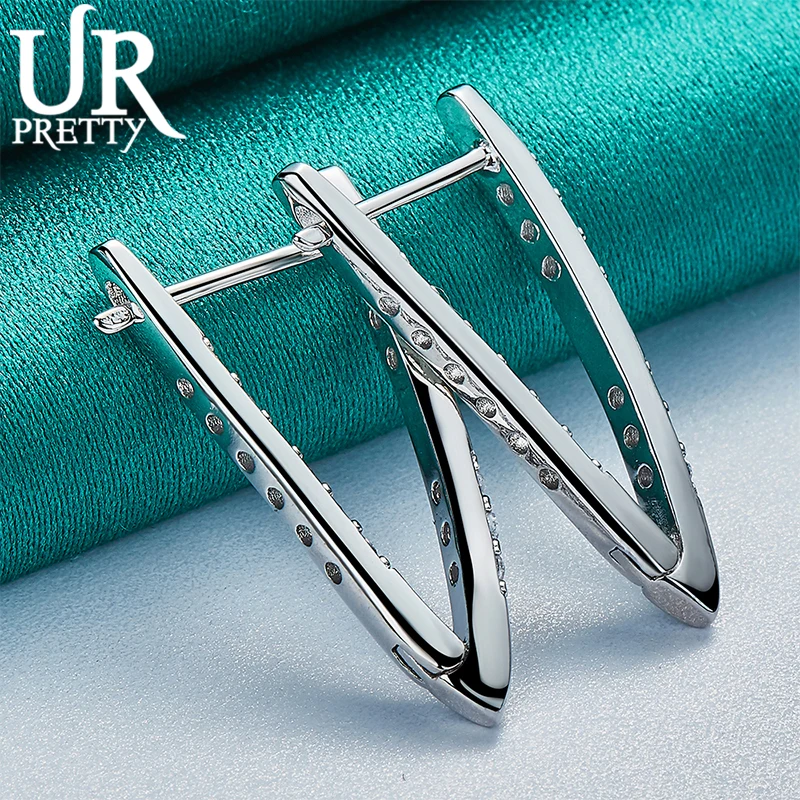 UPRETTY New 925 Sterling Silver High Beauty Triangle Earring For Women Lady Party Wedding Engagement Charm Jewelry Gift