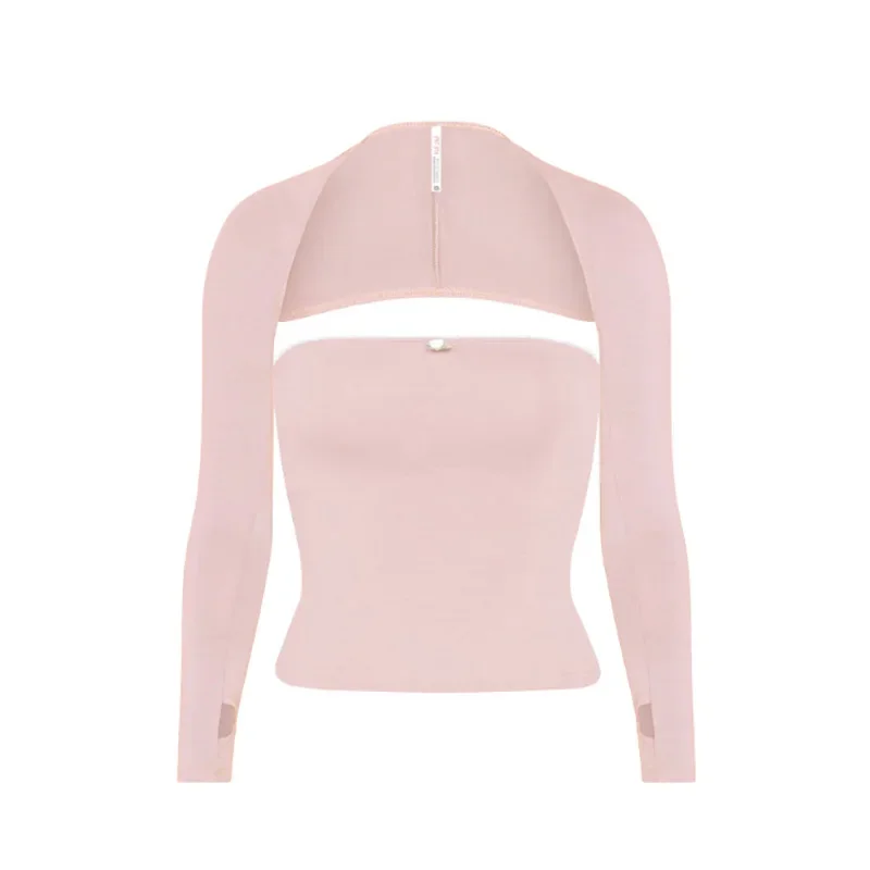 Chic Strapless Tube Tops Y2K Long Sleeve Shrug T Shirt 2000s Retro Fairy Grunge Backless Camis Crop Tops Cute 2 Piece Set