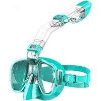 Snorkel Mask Foldable Diving Mask Set with Dry Top System and Camera Mount, Anti-Fog Professional Snorkeling Gear-Green