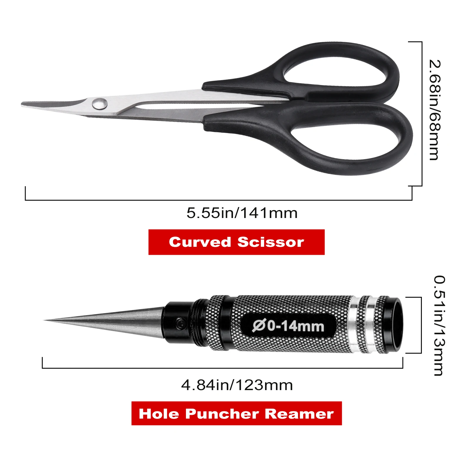 Hobbypark Rc Body Reamer Hole Punch Tool 0-14mm with Sleeve & Curved Scissors for Lexan Body Shells