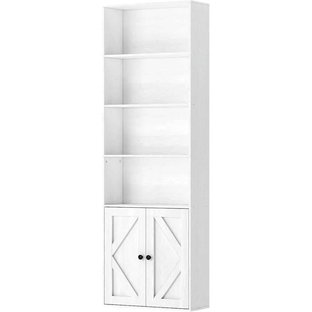 

Functional Wooden Bookshelves and Bookcases with Doors and Cabinet-6-Shelf Freestanding Bookcase, 70.86” Tall, Ideal for Living