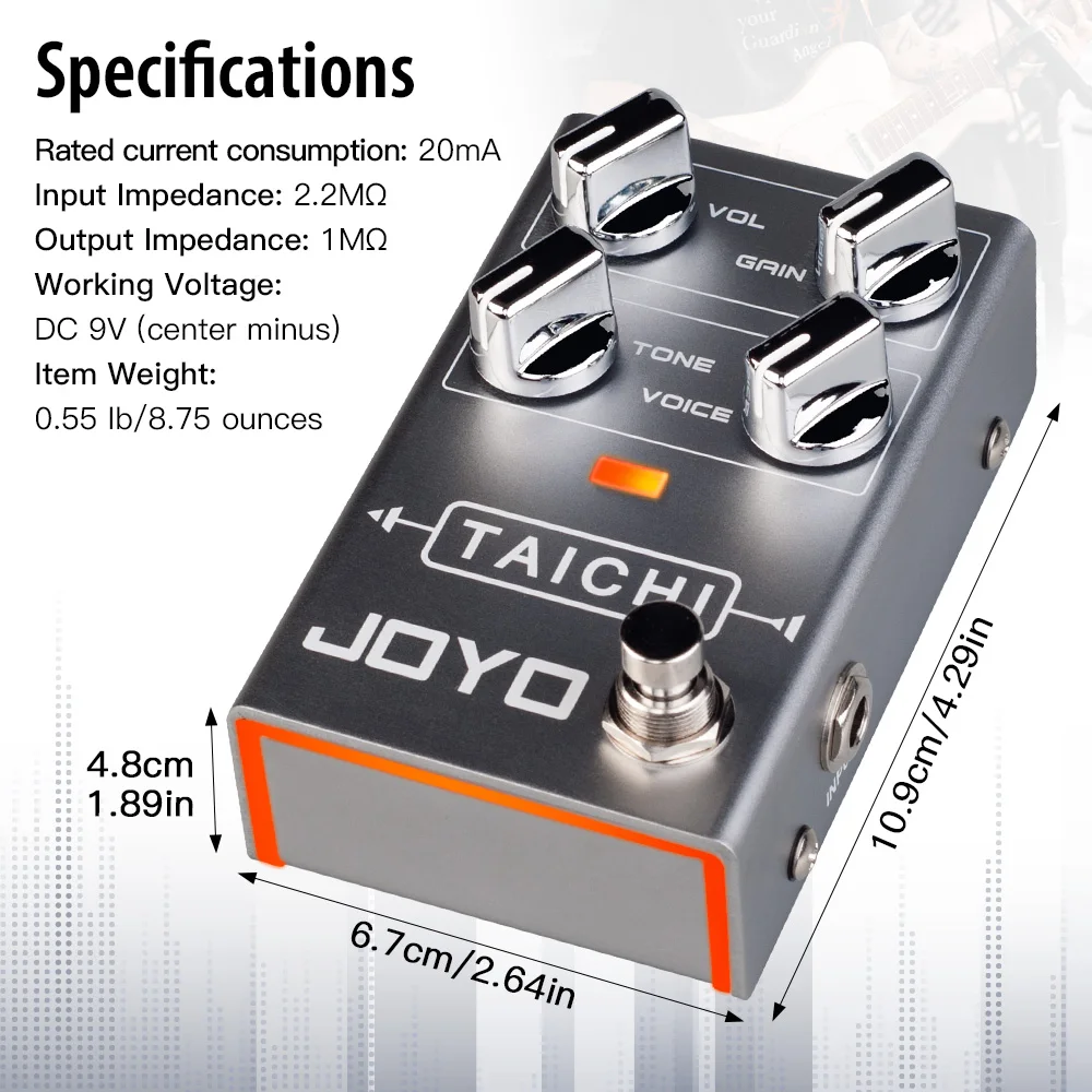 JOYO R-02 TAICHI Low Gain Overdrive Guitar Effect Pedal OD Classic Amp Sound Guitar Pedal with Unique VOICE Knob Control