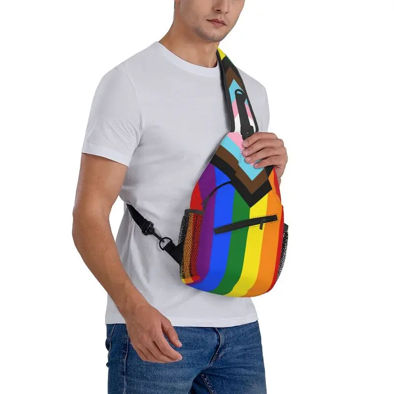 Mochila personalizada LGBT Progress Pride Flag Sling Bags para viajes, senderismo, Gay, lesbiana, pecho, bandolera de hombro, Daypack