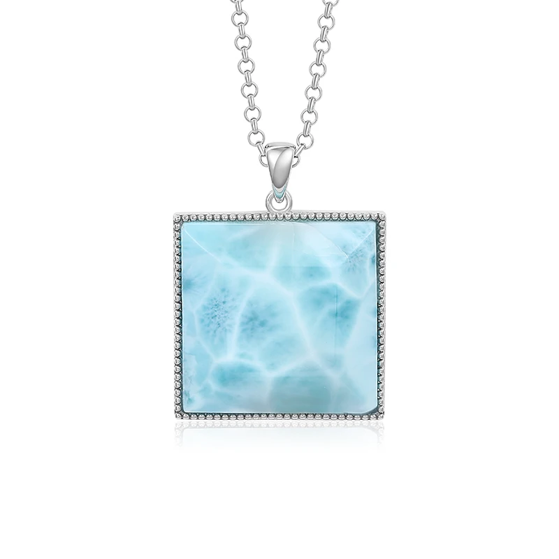 XYOP-Pendentif rectangulaire en argent 925, niche en larimar bleu naturel, collection d'occasions uniques de fête de mariage, nickel é, haute qualité, cadeau