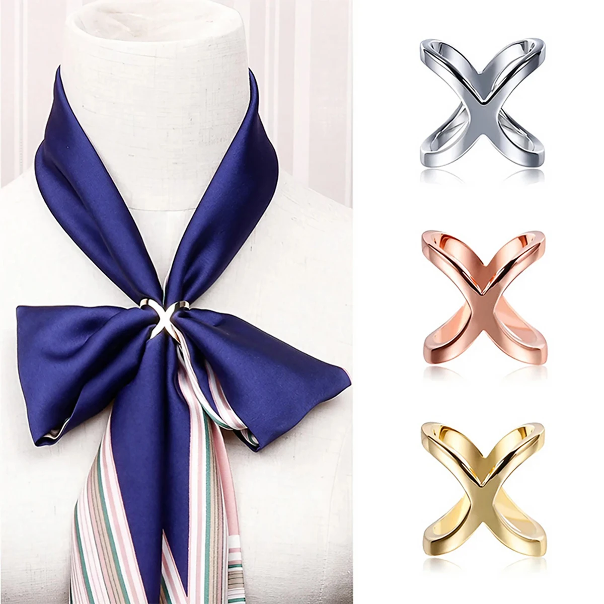 X-Shaped Silk Scarf Buckle Pin Brooch for Women - Elegant Shiny Jewelry Accessories (1pc)