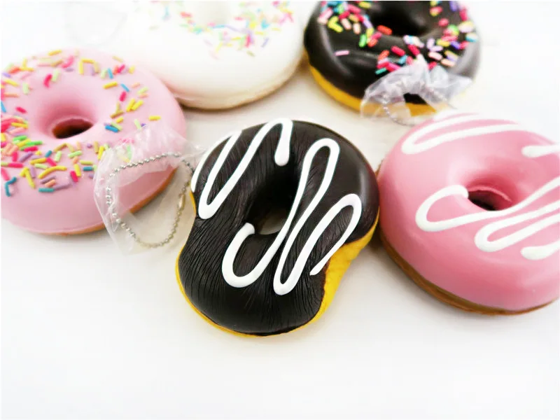 Original Gashapon Anime Figure Cute Kawaii Squeeze Soft Stress Relief Colorful Doughnut Food Keychain Toys For Kids Gift