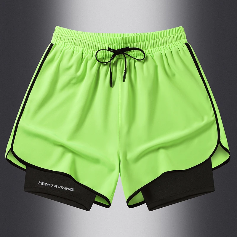 Summer Men's Elastic High Waisted Patchwork Bandage Solid Drawstring Pockets Casual Sports Loose Trousers Preppy Style Shorts