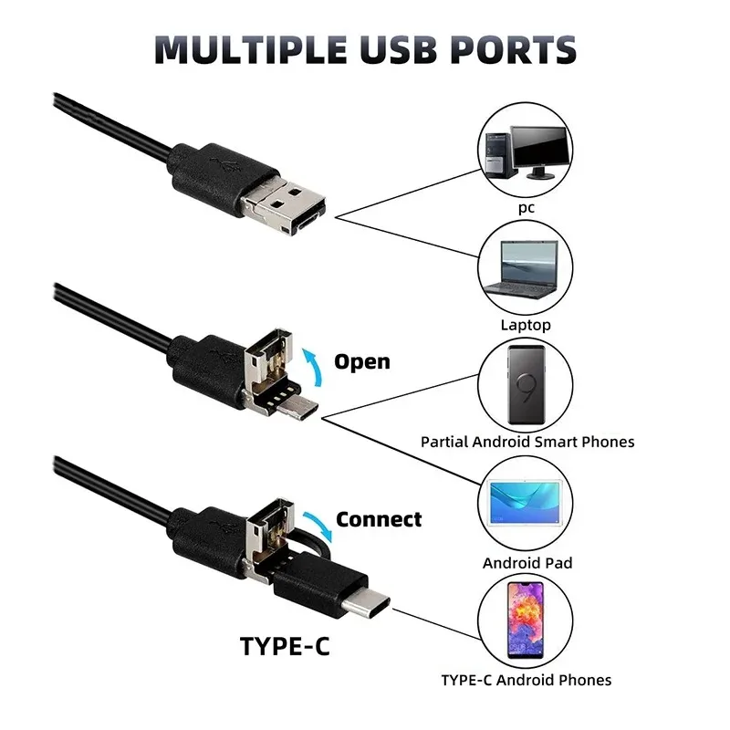 Auto Repair Inspection Tools Endoscope Newest 7.0mm USB Type-C Endoscope Camera Android PC Inspection Scope Borescope Camera