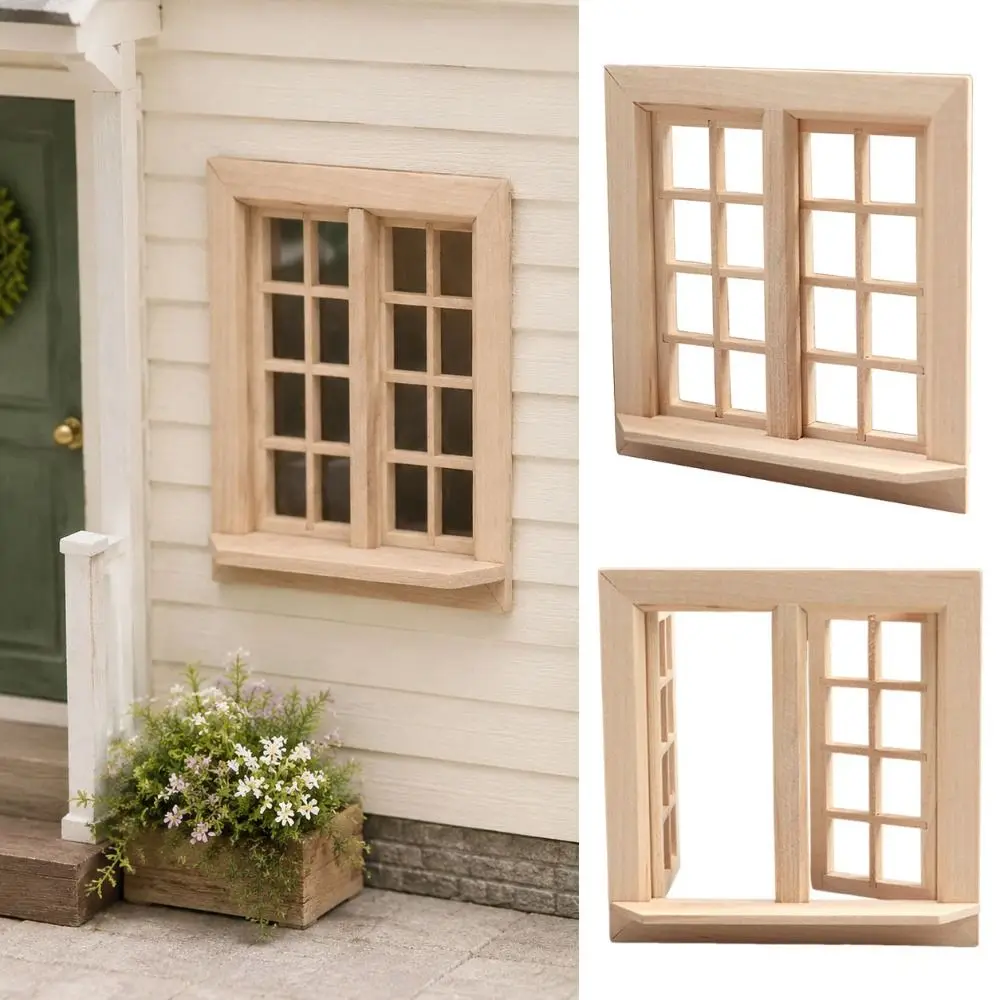 1:12 Doll House Accessories Dollhouse Window Model Wooden DIY Assembly Square Windows Model 16 Grids Dollhouse Miniature Door