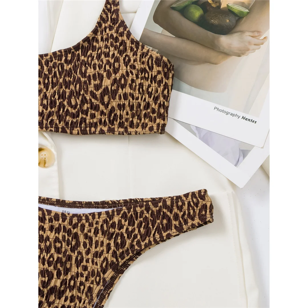 Leopardmuster, geraffter, brasilianischer Bikini, Damen-Badeanzug, zweiteiliges Bikini-Set, Badebekleidung, Badeanzug, Modell V5618. – Detail 22