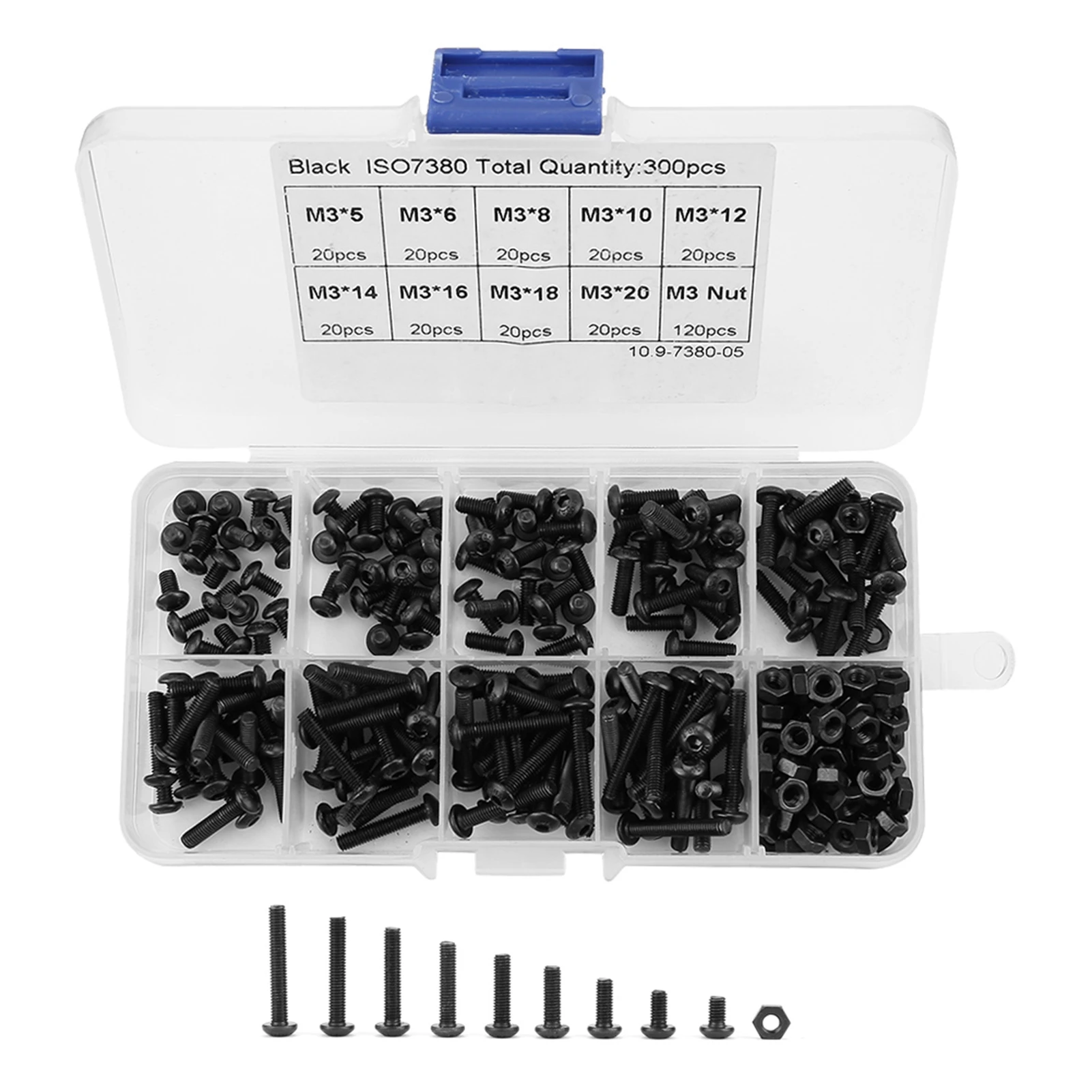 Schroeven Reparatiegereedschap Accessoire M3 Zwart 10.9 Graad Knopkop Inbusbout Moer Assortiment Kit Inbusschroeven