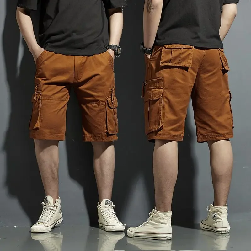 Short Pants for Men Long Half Khaki Bermuda Mens Cargo Shorts Hiking Work Elegant Clothing Wide Clothes Cotton Popular Beautiful