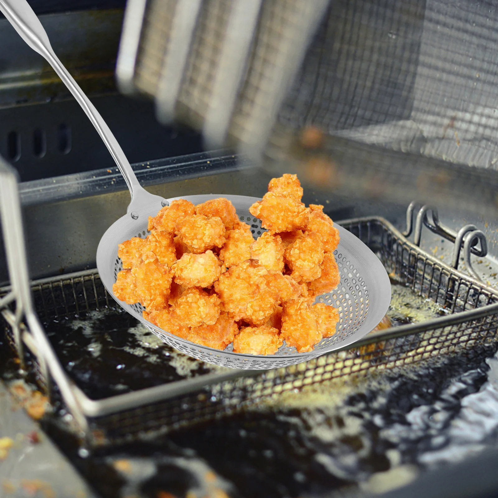 

Stainless Steel Slotted Spoon Long Handle Kitchen Strainer Tool Rustproof Fine Mesh Sieve For Hot Oil Filtering