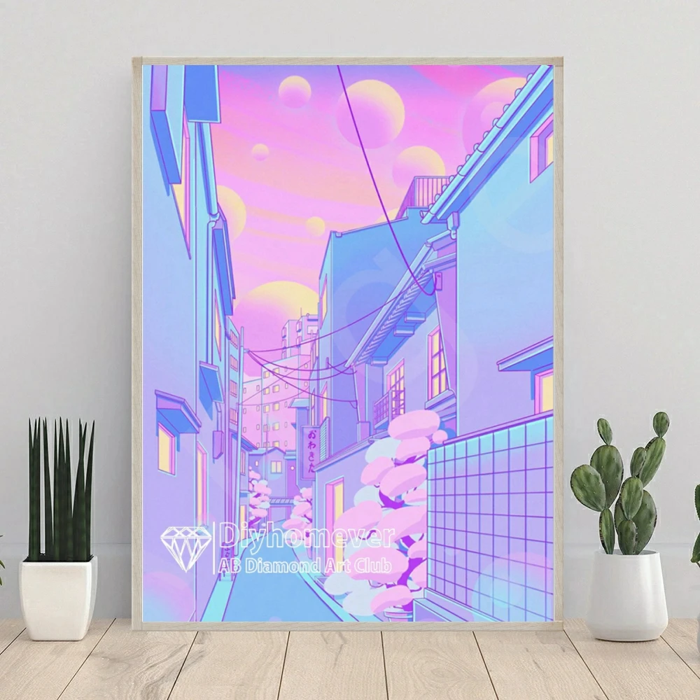 Night City Pop Kyoto City Street 5D DIY AB Diamond Painting Embroidery Kawaii Cross Stitch Mosaic Handicraft Home Decor Gift