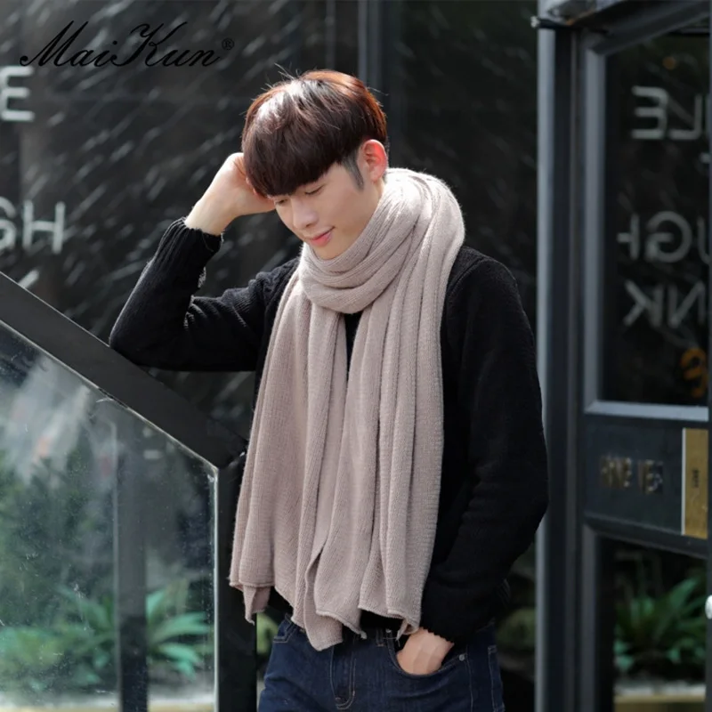 Maikun Thick Knitted Scarf For Men Fashion Winter Increase Simple Solid Color Scarf Men\'s Warm Neckerchief