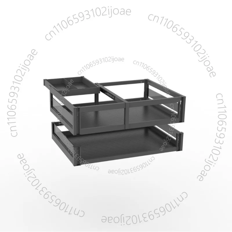 Aluminum Alloy Half-pull Basket Kitchen Cabinet Full Pumping Storage Bowl Three-layer Flat Blue