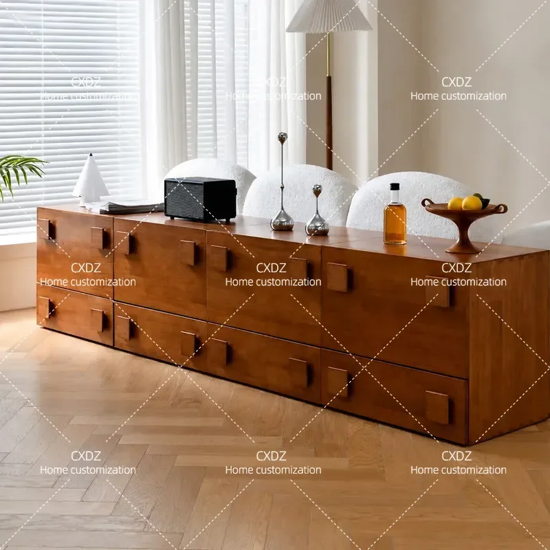Medieval Solid Wood Card Door Cabinet Living Room Module TV Stand Bucket Storage Unit Retro Style Furniture for Home Decor