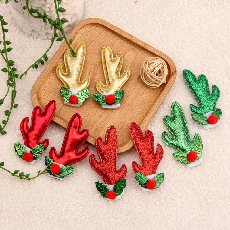 200Pcs Pu glitter antler padded appliques for DIY Christmas decoration hairband Hats Bag Decoration Patches
