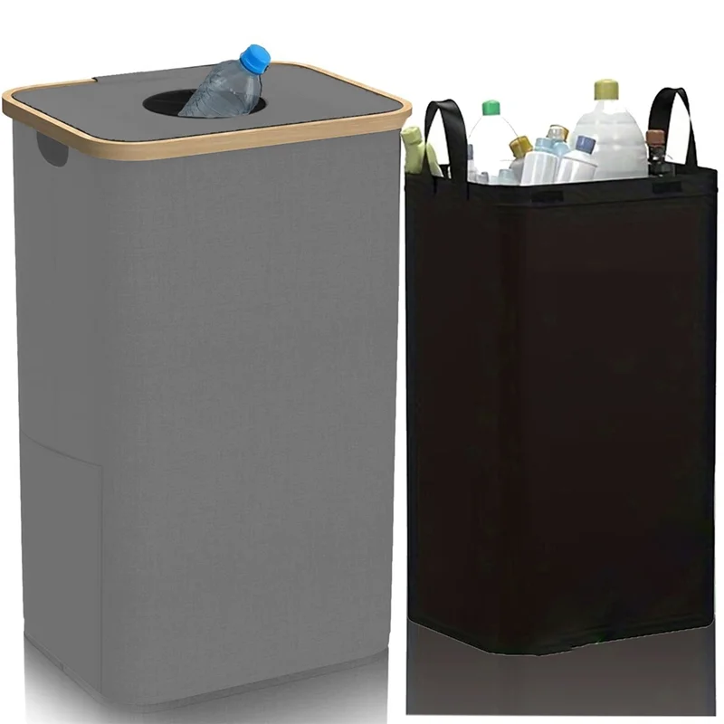 

Removable Storage Basket With Cover, Recycling Bottle Storage Basket, Kitchen And Home Folding Recycling Box.-B09B